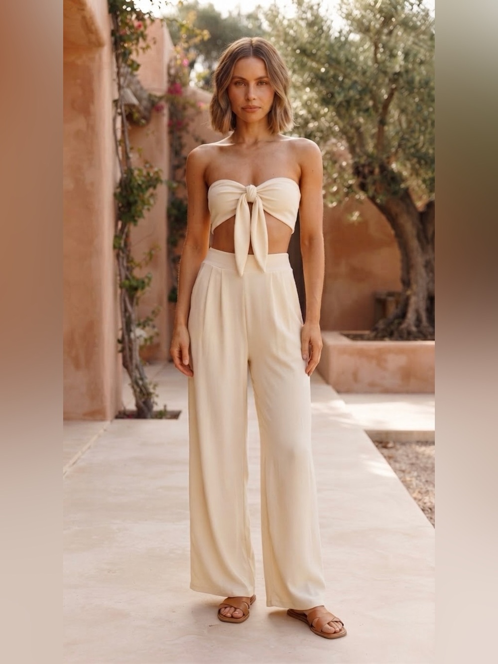 Women’s Buttercream Tory Two Piece with Self-Double Layer Wide Leg Pants Small